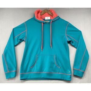 BCG Womens Pullover Hoodie LARGE Teal & Orange Hand Pockets Polyester Activewear